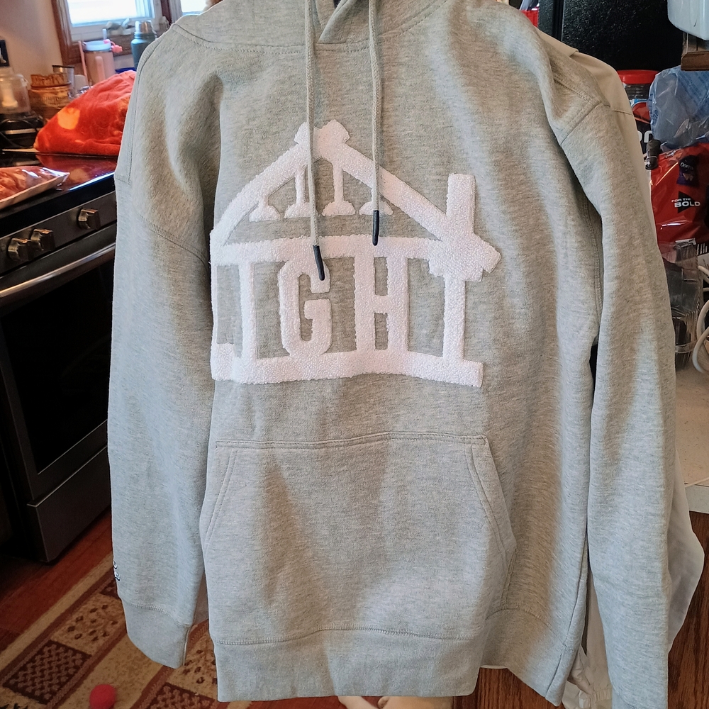 HP Farms Light Gray Hoodie with White Graphic And Sweatpants Together.